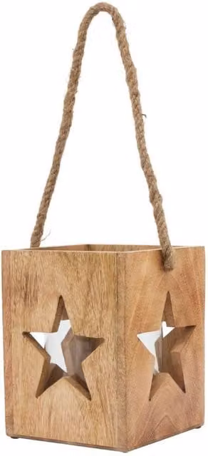 KDMD Natural Wooden Large Star Tealight Candle Holder in Brown