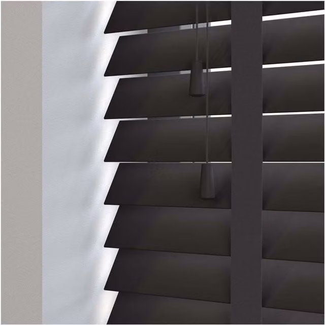 NewEdgeBlinds 50mm Real Wood Venetian Blind with Tapes, Black, W: 170 cm, H: 120 cm