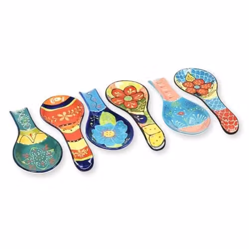 Verano Spanish Ceramics Hand Painted Blue Floral Ceramic Spoon Rest