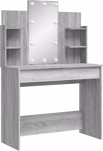 Berkfield Home Beautiful Dressing Table with LED Lights in Grey Sonoma, W/D/H: 96 x 40 x 142 cm