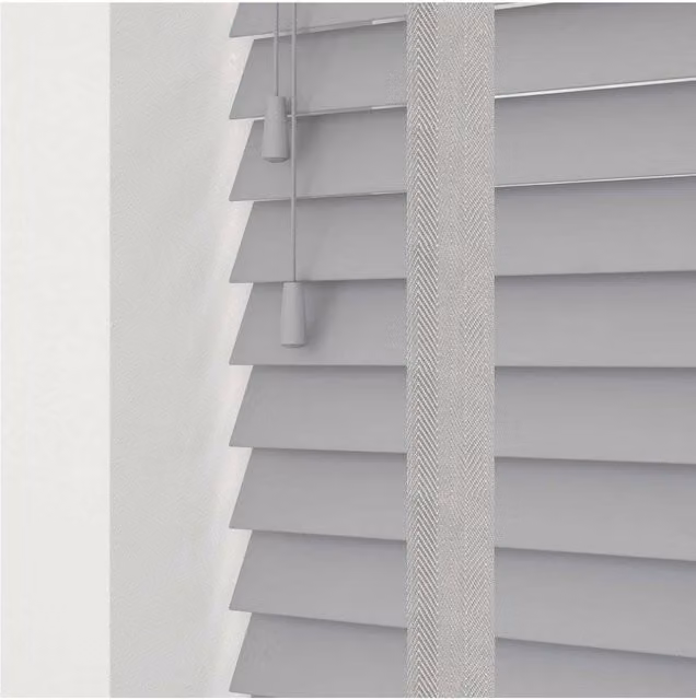 NewEdgeBlinds 50mm Real Wood Venetian Blind with Tapes, Light Grey, W: 100 cm, H: 120 cm