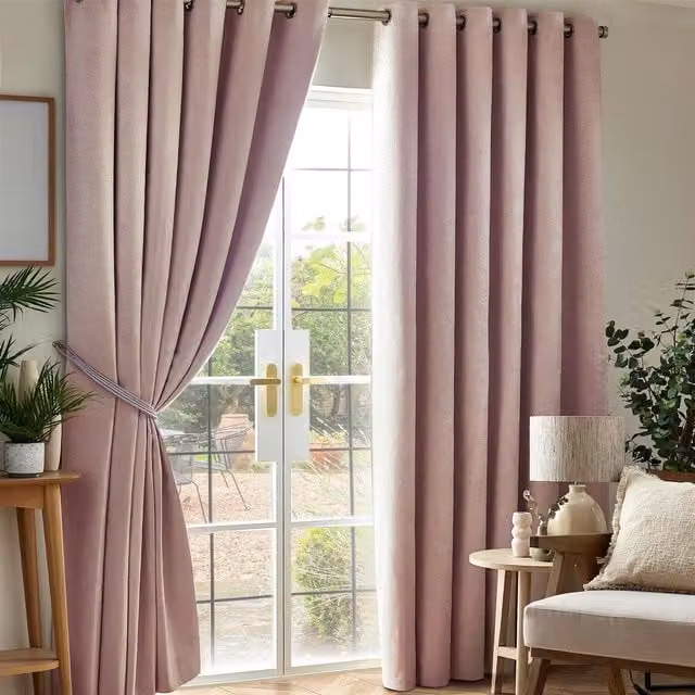 Livinluxury Pink Chenille Blackout Eyelet Curtains
