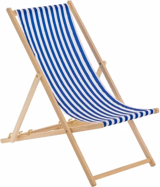 Harbour Housewares Folding Wooden Deck Chair in Blue with UV-Resistant Polyester and Treated Beech Wood