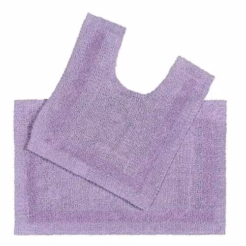 Homescapes Luxury 2 Piece Cotton Bath Mat and Toilet Mat Set in Purple