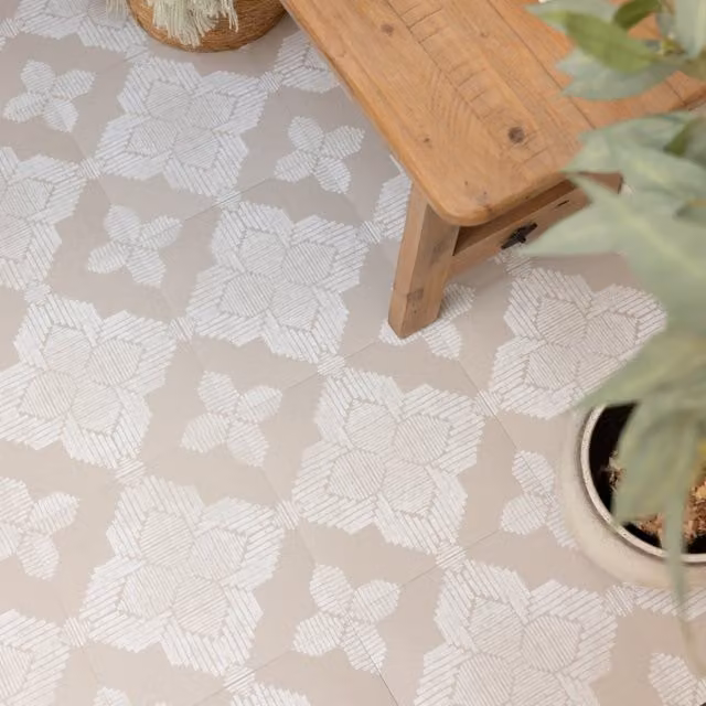 Floor Pops Sullivan Self-adhesive Vinyl Floor Tiles, Beige, W/D: 30.48 x 30.48 cm
