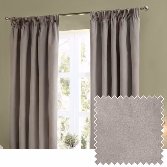 Make It A Home Silver Grey Velvet Pencil Pleat Room Darkening Curtain Pair, Width: 229 cm, Height: 137 cm