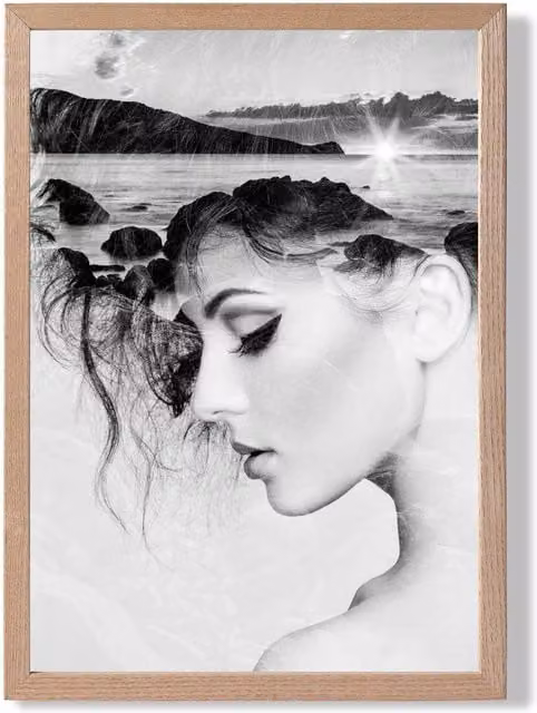 ARTZE Abstract and Beach Fashion Black and White Framed Photo Print with Oak Frame