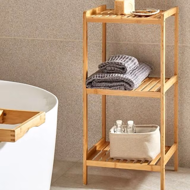 Wyld and Coco 3-Shelf Freestanding Bamboo Bathroom Unit, Brown