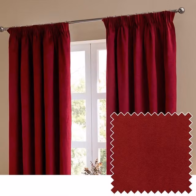 Make It A Home Red Velvet Thermal Insulating Full Blackout Pencil Pleat Curtains, Height: 229 cm, Width: 168 cm