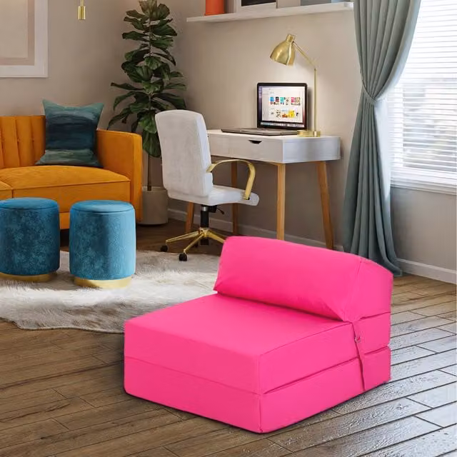 Ready Steady Bed Water Resistant Single Z Bed Folding Mattress Guest Futon Sofa Bed in Pink