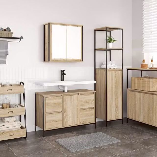 Berkfield Home 2 Piece Modern Bathroom Furniture Set in Sonoma Oak and Beige