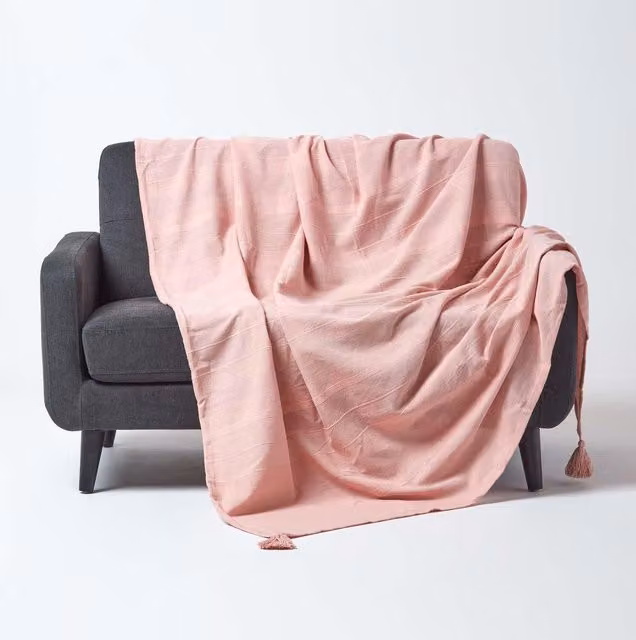 Homescapes Pink Cotton Rajput Ribbed Woven Throw