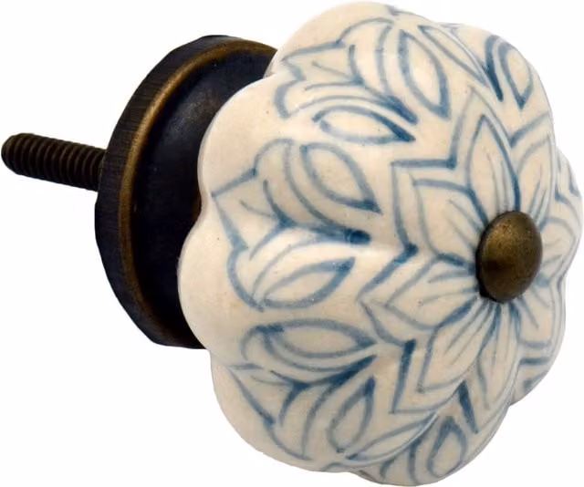 Nicola Spring Floral Ceramic Cabinet Knobs, Grey and Blue, Pack of 24