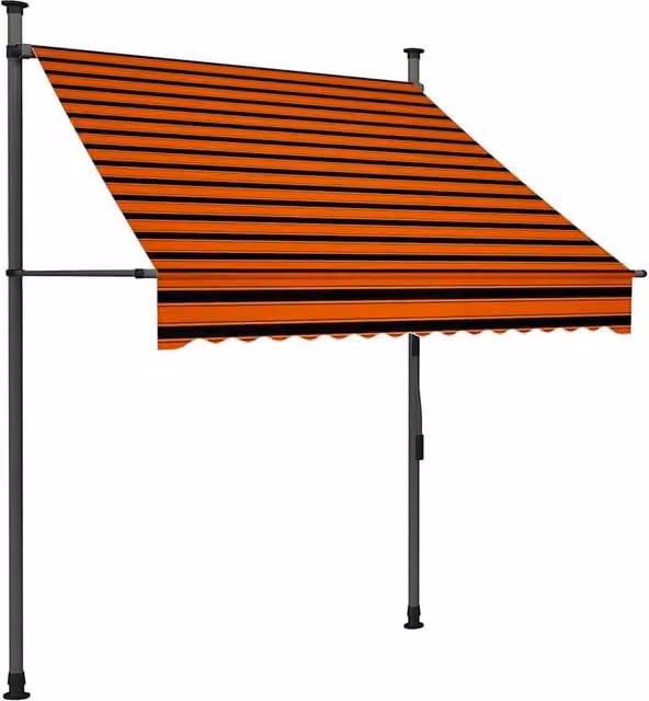 Berkfield Home Manual Retractable Striped Awning with LED, Orange and Brown, Width: 150 cm