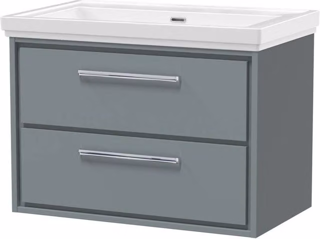 Balterley Modern Wall Mounted 2-Drawer Bathroom Vanity Unit in Matt Grey, W/D/H: 80 x 60 x 59.99 cm