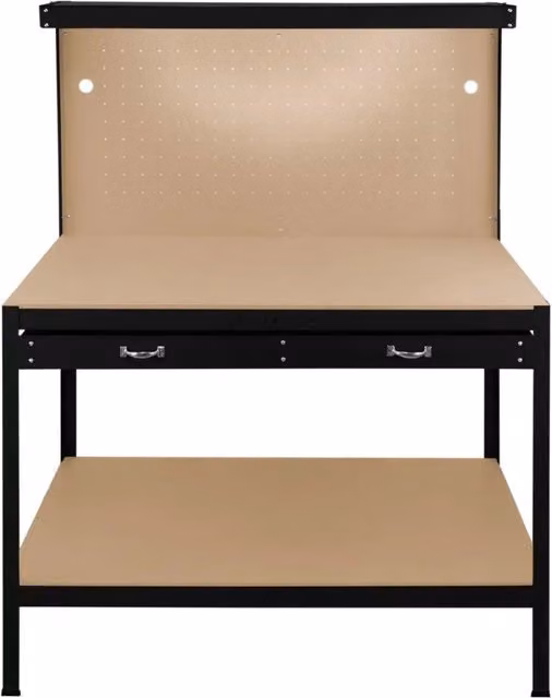 Monstershop Workbench with Pegboard and Drawer, Black, W/D/H: 120 x 60 x 155 cm