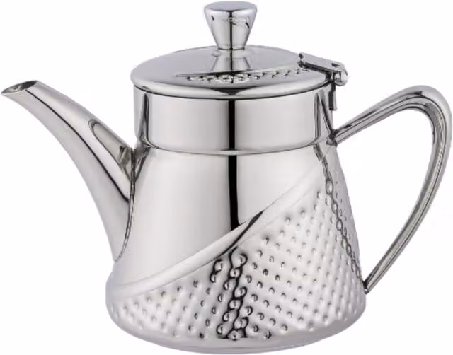 Café Olé Arabica Hammered Stainless Steel Teapot with Drip Free Spout, Silver, 995ml
