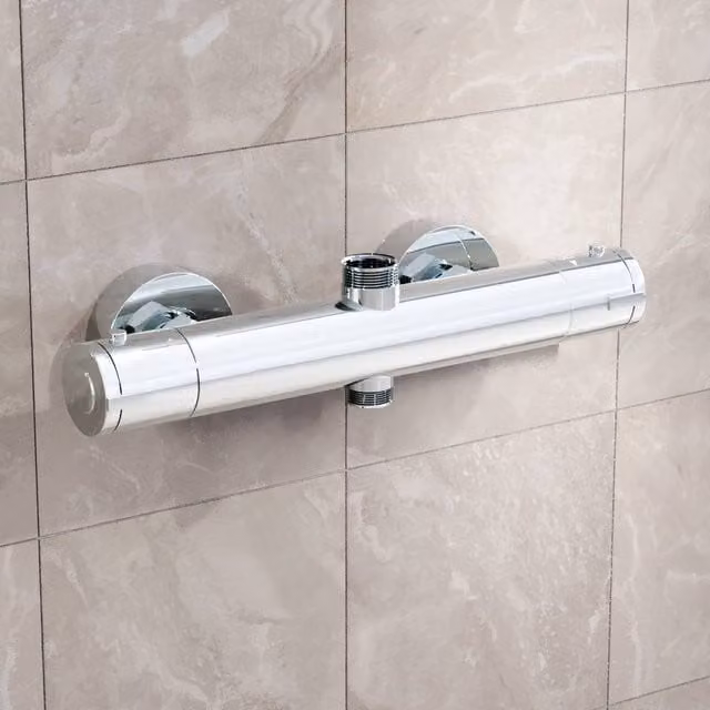 Nes Home Modern Chrome Round Exposed Thermostatic Shower Mixer Bar Valve in Silver
