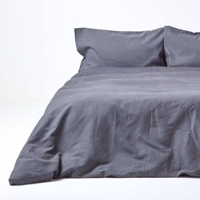 Homescapes Grey Linen and Combed Cotton Duvet Cover Set with Pillowcase, W: 180 cm, H: 200 cm