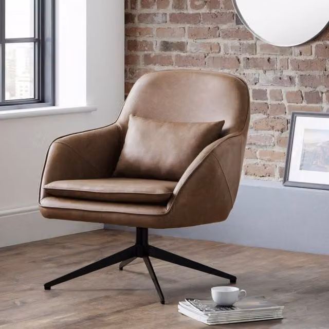 Ashfield Modern Brown Faux Leather Swivel Chair with Armrests