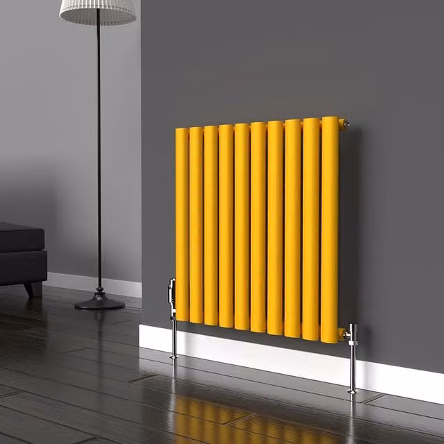 Lux Heat Oval Horizontal Coloured Radiator in Sunflower Yellow, W: 60 cm, H: 54 cm