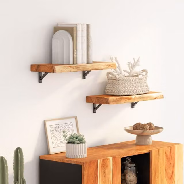 Berkfield Home Rectangular Wall Shelf in Brown Solid Acacia Wood with Live Edge, W: 50 cm, D: 30 cm, H: 3.8 cm