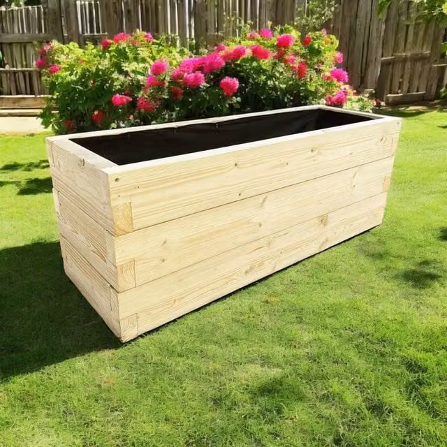 CW Bespoke Suffolk Outdoor Wood Planter in Natural, W: 75 cm, D: 75 cm, H: 75 cm