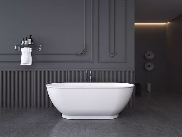Vente-unique Freestanding Oval Acrylic Bathtub in White, W/D/H: 170 x 75 x 60 cm