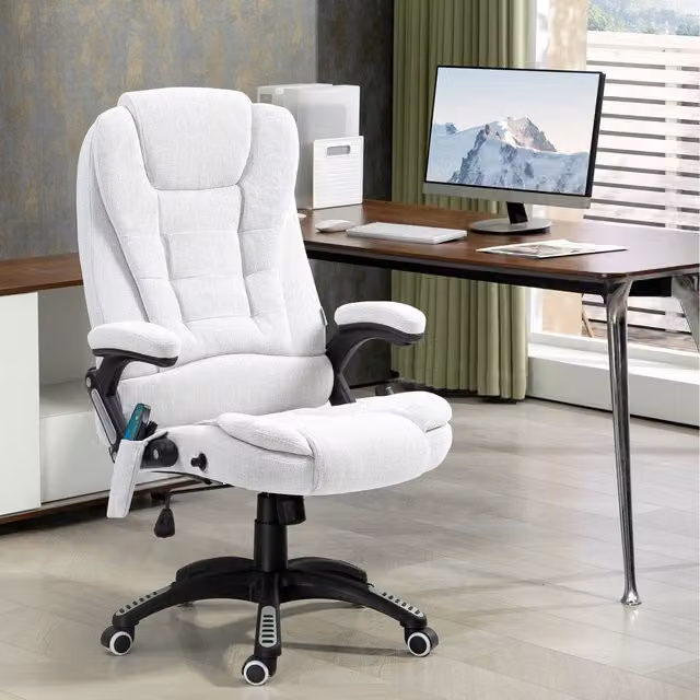 Vinsetto Executive Massage Office Chair in Beige Fabric with Headrest and Armrests
