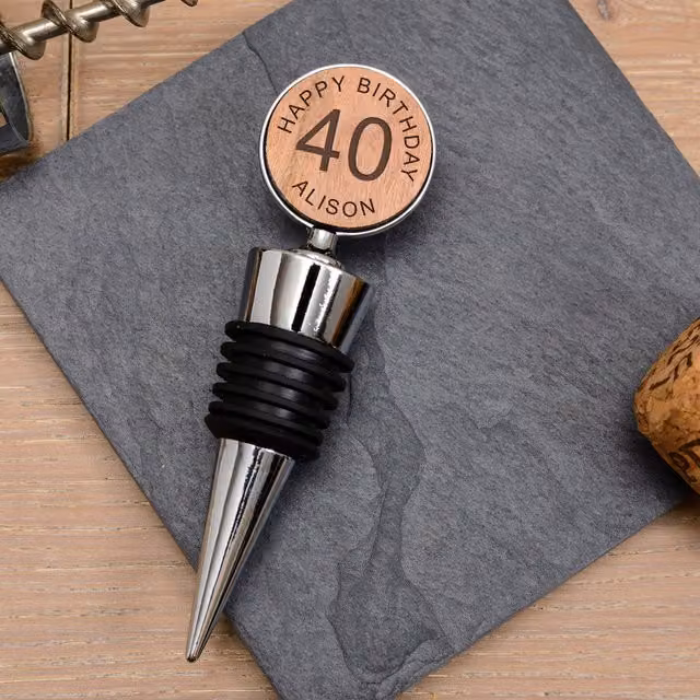 Uniqueful Personalised Round Cherrywood Bottle Stopper in Brown