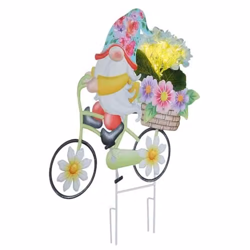 Globo Lighting Solar LED Garden Lamp Multicolour Gnome on Bicycle, Height: 52.5 cm