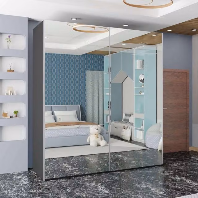 Sliding Wardrobes 4U Grey Full Mirror Double or Triple Sliding Wardrobe Doors W: 200 cm, H: 217 cm