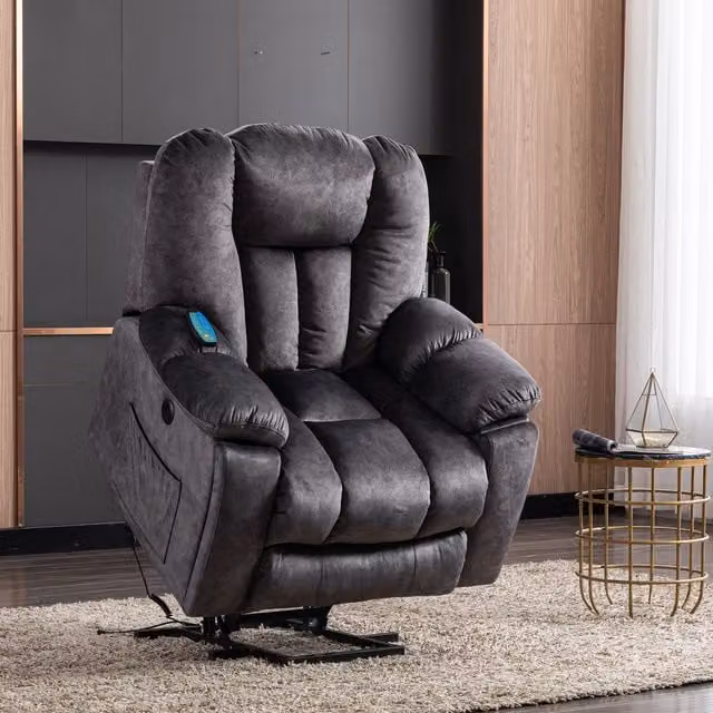 Home Touch Interior Grey Microfibre Electric Recliner Chair with Heat and Vibration for Seniors