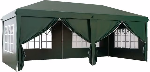Outsunny Pop Up Gazebo with Sides and Windows, Waterproof Marquee Party Tent, Dark Green, W: 600 cm, D: 300 cm, H: 270 cm