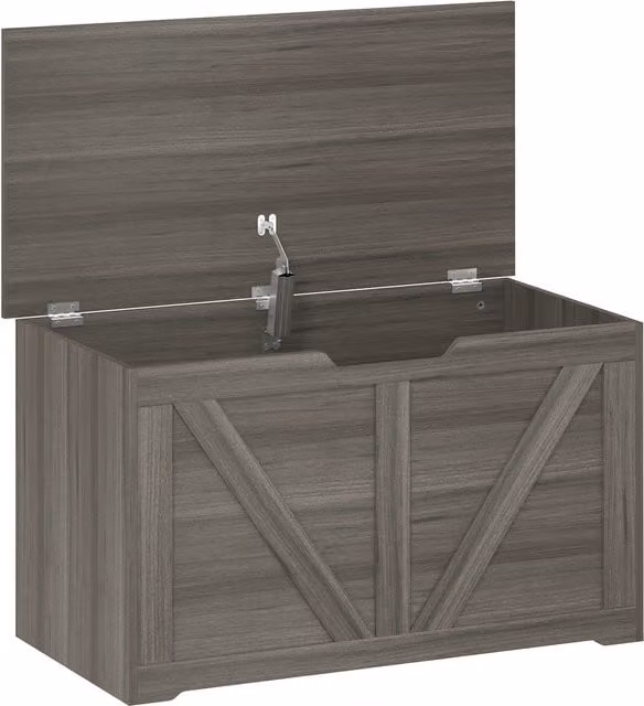 HOMCOM 100L Home Storage Box with Soft-Close Safety Hinge in Dark Grey Wood-Effect