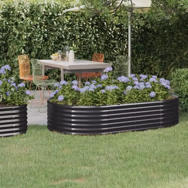 Berkfield Home Garden Powder-coated Steel Raised Bed in Anthracite Black, W/D/H: 175 x 100 x 36 cm