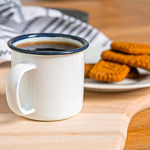 Argon Tableware Enamel Espresso Cups, Set of 12, Blue and White, 130ml