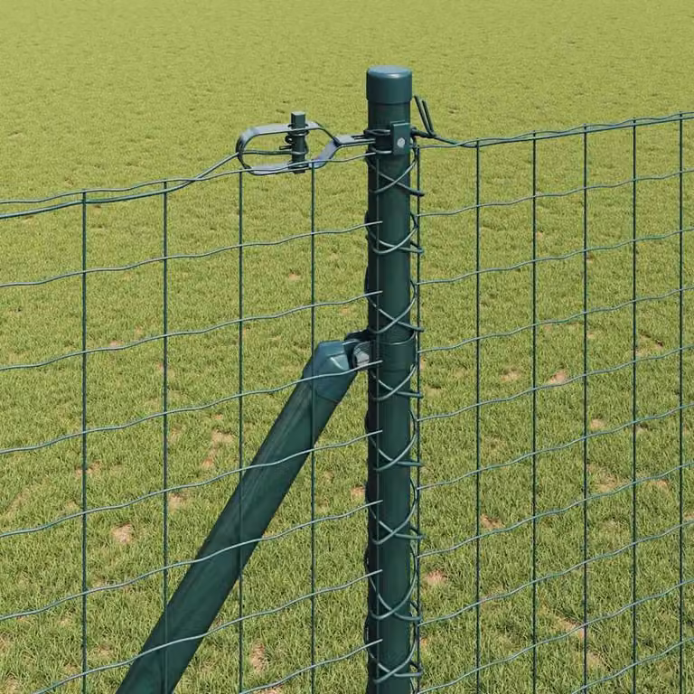 Berkfield Home Set of 14 Green Round Galvanised Steel Metal Fence Posts, Height: 180 cm