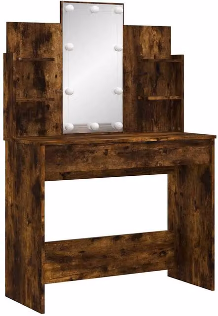 Berkfield Home Beautiful Dressing Table with LED Lights in Smoked Oak Brown, W/D/H: 96 x 40 x 142 cm