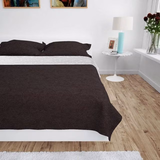 Berkfield Home Reversible Quilted Microfibre Bedspread in Brown and Cream, W: 220 cm, D: 240 cm