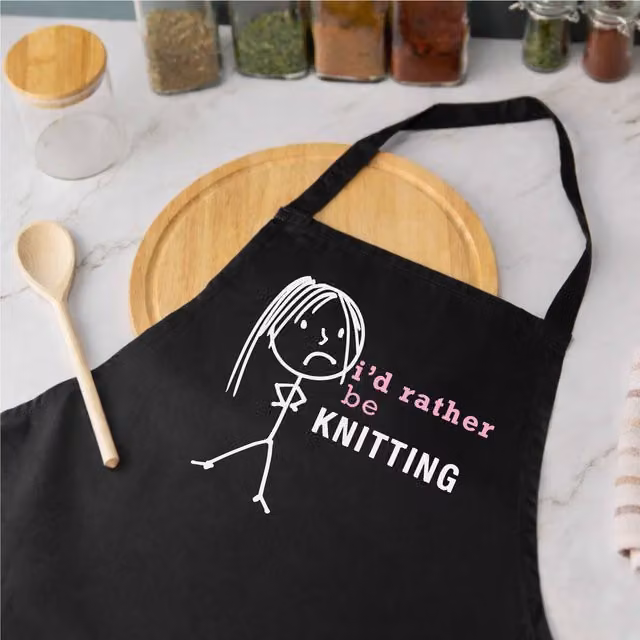 60 Second Makeover Women's I'd Rather Be Knitting Apron in Black
