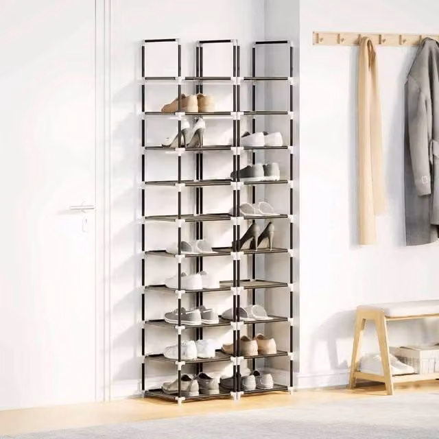 Berkfield Home 10-Tier Shoe Racks, 2 Pack, Black, W/D/H: 33 x 33 x 174 cm