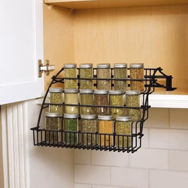 Livingandhome 3 Tier Pull Down Metal Spice Rack Organizer in Black