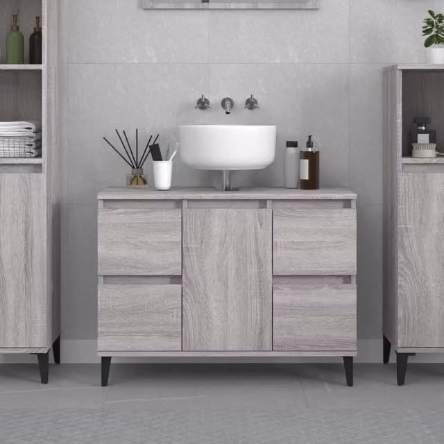 Berkfield Home Grey Sonoma Sink Cabinet with Doors and Internal Drawers, W/D/H: 80 x 33 x 60 cm