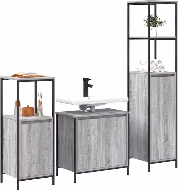 Berkfield Home Modern 3 Piece Grey Bathroom Furniture Set