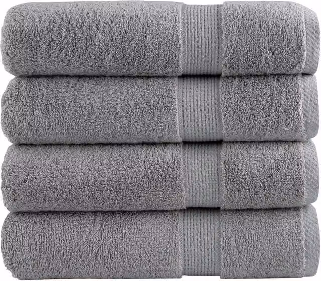 Berkfield Home SOLUND Premium Cotton Terry Shower Towels, Grey, 4 Pack, W: 70 cm, L: 140 cm, 600gsm