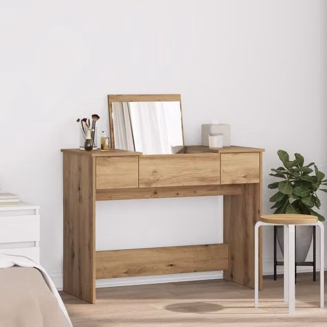 Berkfield Home Artisan Oak Dressing Table with Mirror in Beige, W/D/H: 100 x 45 x 76 cm