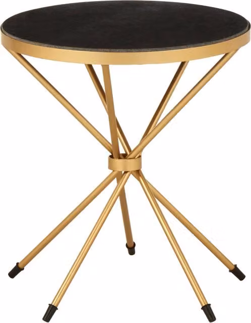 Orsina Round Black Marble Top Side Table with Gold Metal Frame, W/D/H: 46 x 46 x 51 cm