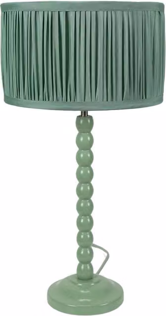 Bobbins Green Wood Table Lamp with Fabric Cylinder Shade