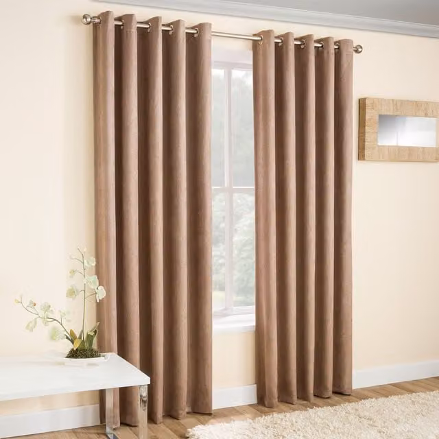 Enhanced Living Vogue Latte Natural Eyelet Thermal Dimout Curtains, Beige/Brown, W/H: 274 x 229 cm